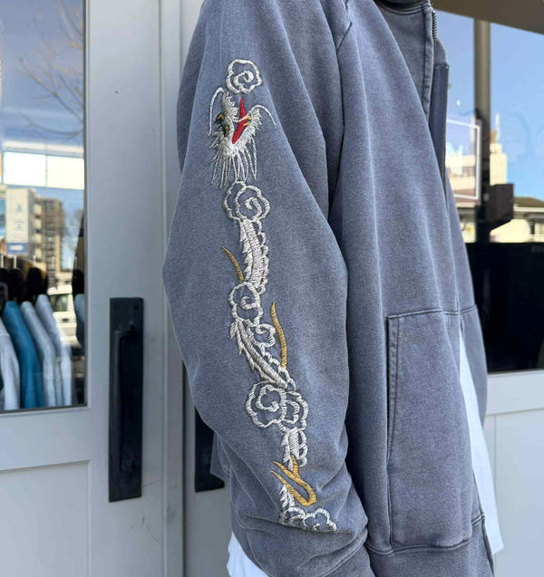 THRIFTY LOOK - EMBROIDERY ZIP-UP PARKA - GREY