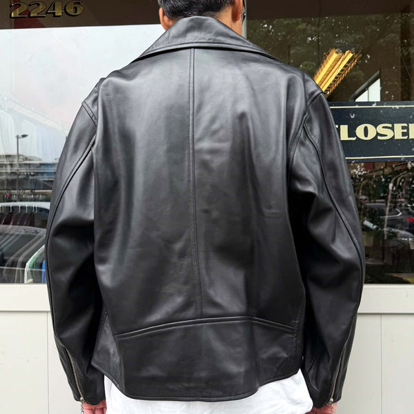 TOWNCRAFT - LEATHER DOUBLE RIDERS JACKET - BLACK