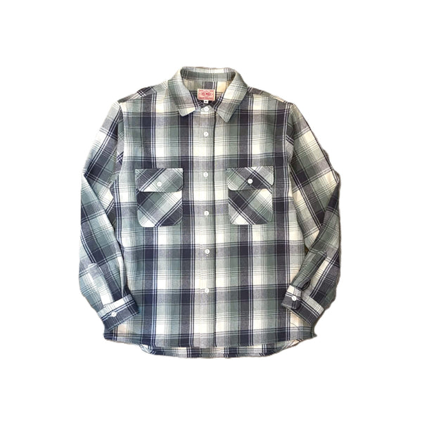 BIGMIKE - HEAVY FLANNEL L/S SHIRT - MINT×GRYxWHT