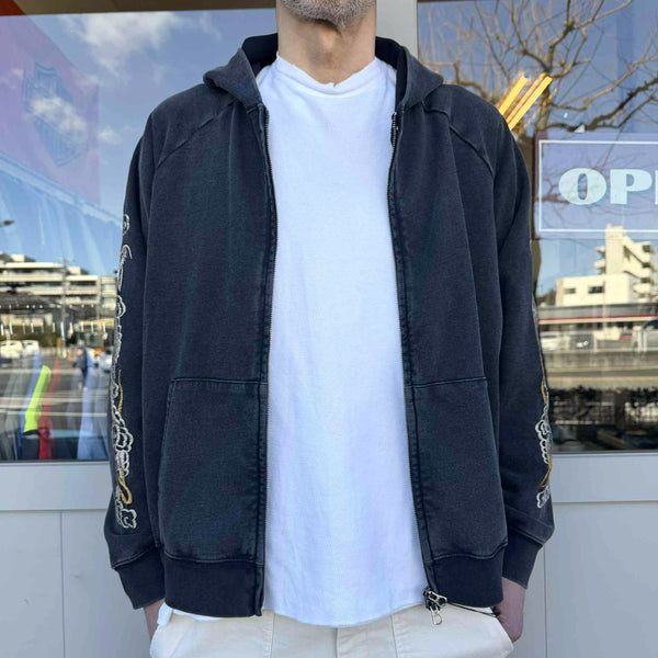 THRIFTY LOOK - EMBROIDERY ZIP-UP PARKA - BLACK