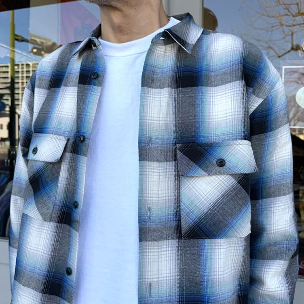 BIGMIKE - LIGHT FLANNEL L/S SHIRTS - WHT×BLK×BLU×MNT