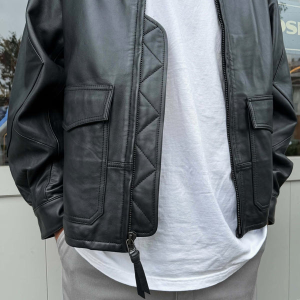 SUNNY SPORTS - LEATHER AVIATOR JACKET - BLACK