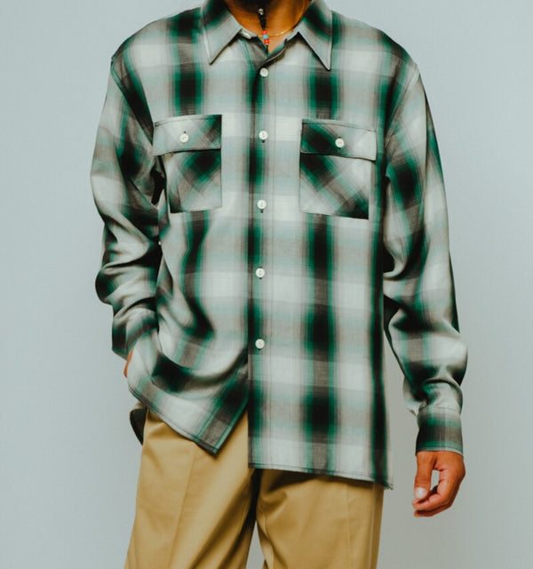 BIGMIKE - RAYON MIX OMBRE L/S SHIRTS - WHITE × GREEN x BLACK