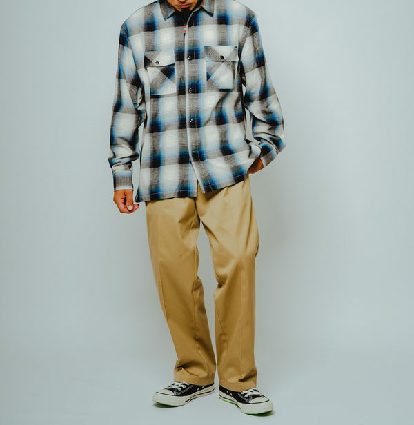 BIGMIKE - LIGHT FLANNEL L/S SHIRTS - WHT×BLK×BLU×MNT