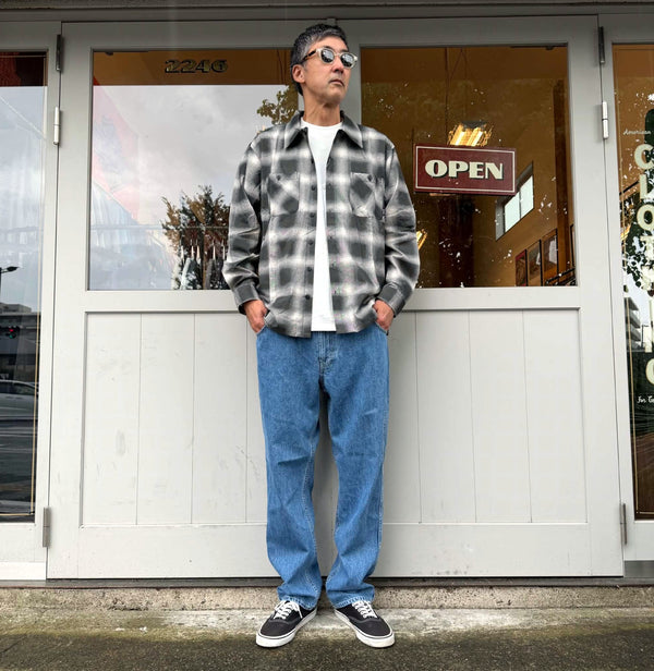 BLUCO - PRINT FLANNEL CHECK SHIRT -Ombre- BLACK