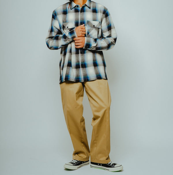 BIGMIKE - LIGHT FLANNEL L/S SHIRTS - WHT×BLK×BLU×MNT