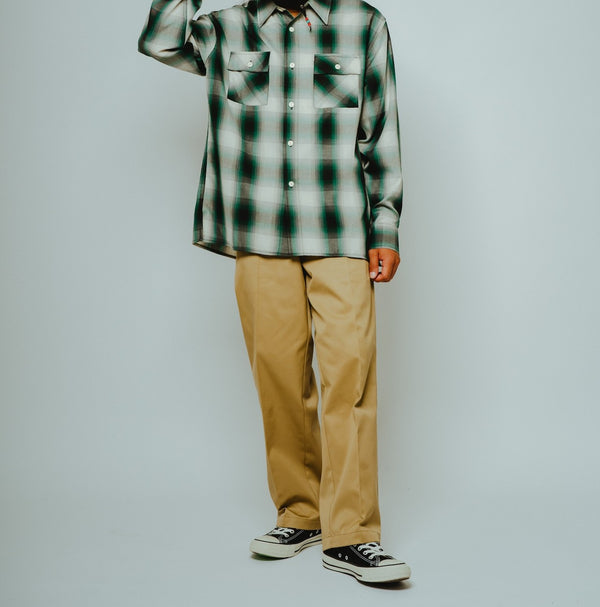 BIGMIKE - RAYON MIX OMBRE L/S SHIRTS - WHITE × GREEN x BLACK