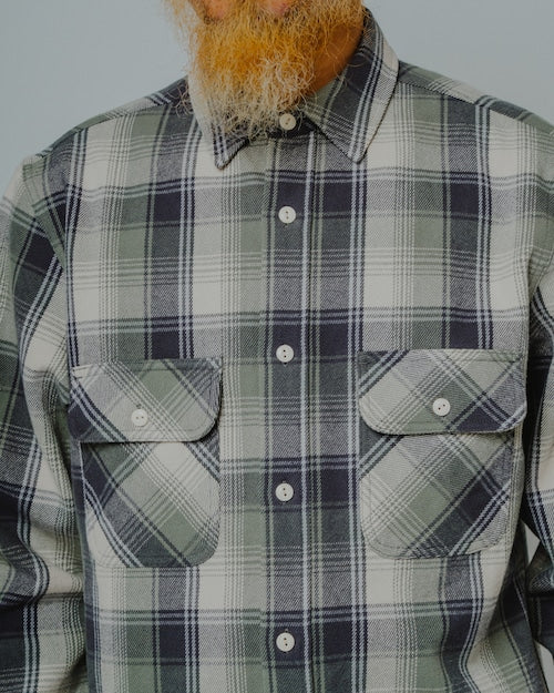 BIGMIKE - HEAVY FLANNEL L/S SHIRT - MINT×GRYxWHT