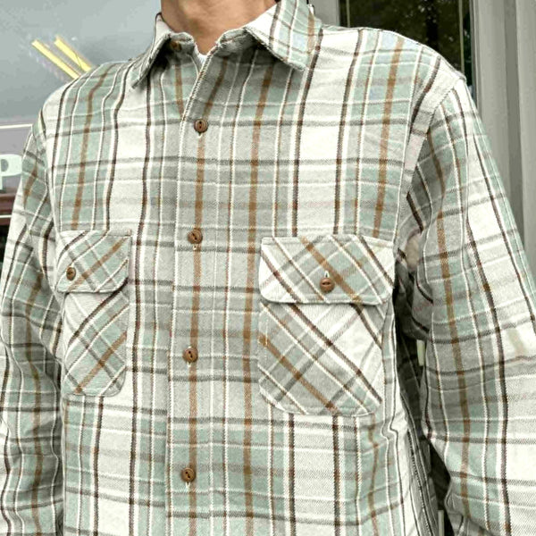BIGMIKE - HEAVY FLANNNEL SHIRTS - MINT x BROWN x OFF