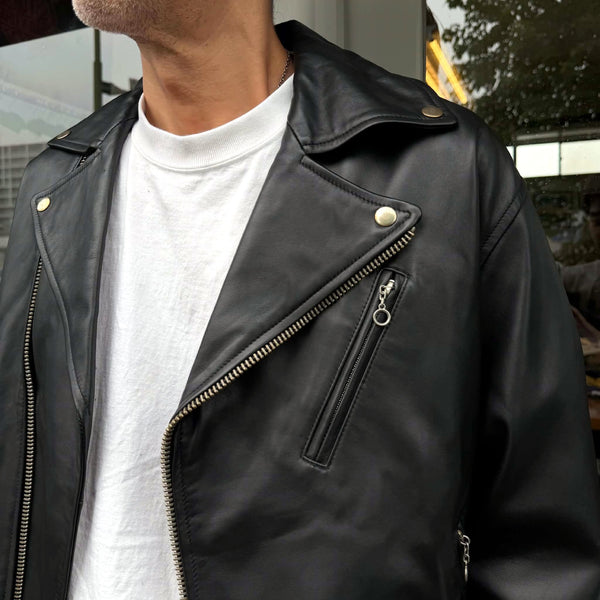 TOWNCRAFT - LEATHER DOUBLE RIDERS JACKET - BLACK