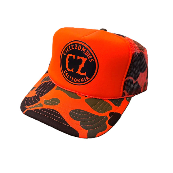 CYCLE ZOMBIES - CA MESH TRUCKER HAT - ORANGE CAMO