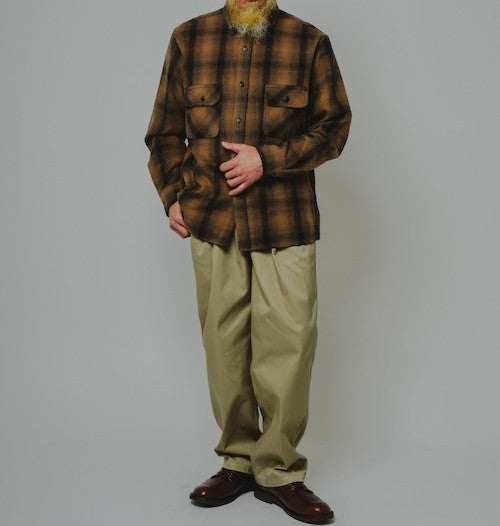BIGMIKE - HEAVY FLANNEL L/S SHIRT - BROWN x BLACK