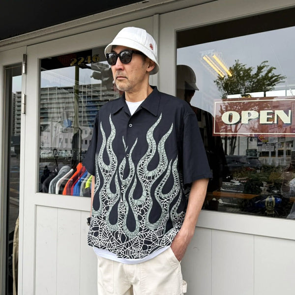 TOWNCRAFT -  PRINTED LOOP COLLAR SS SHIRT - FIRE×SPIDER