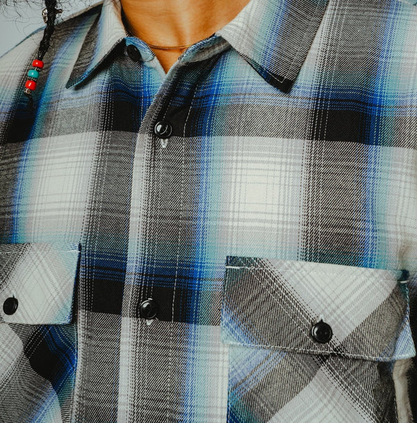 BIGMIKE - LIGHT FLANNEL L/S SHIRTS - WHT×BLK×BLU×MNT